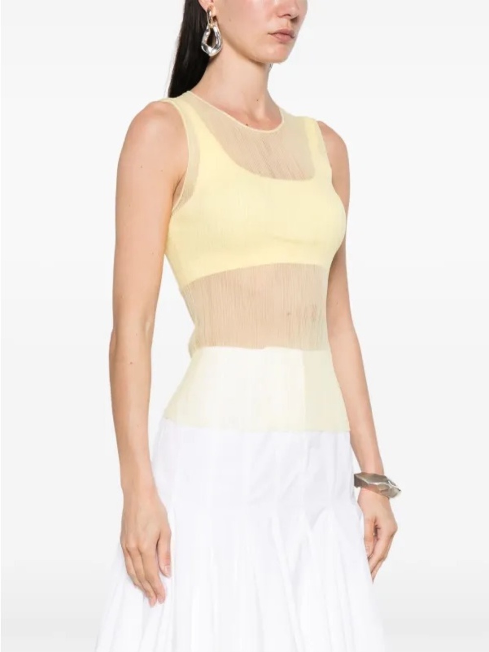 NEW JONATHAN SIMKHAI Sheer Panel BUTTERCREAM Yellow Sleeveless Knit BRA Top SM